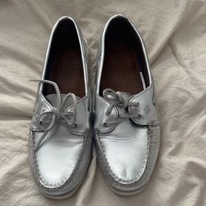 Sperry Metallic Silver Boat Shoes